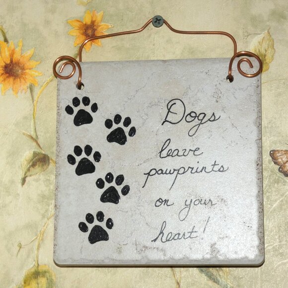 Decorative Hand Crafted Stone Tile Sign Dogs Leave Pawprints On Your Heart - Picture 4 of 6